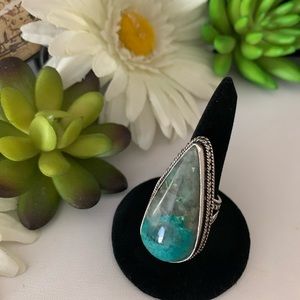 Genuine Chrysocolla Sterling Silver Vintage Healing Ring